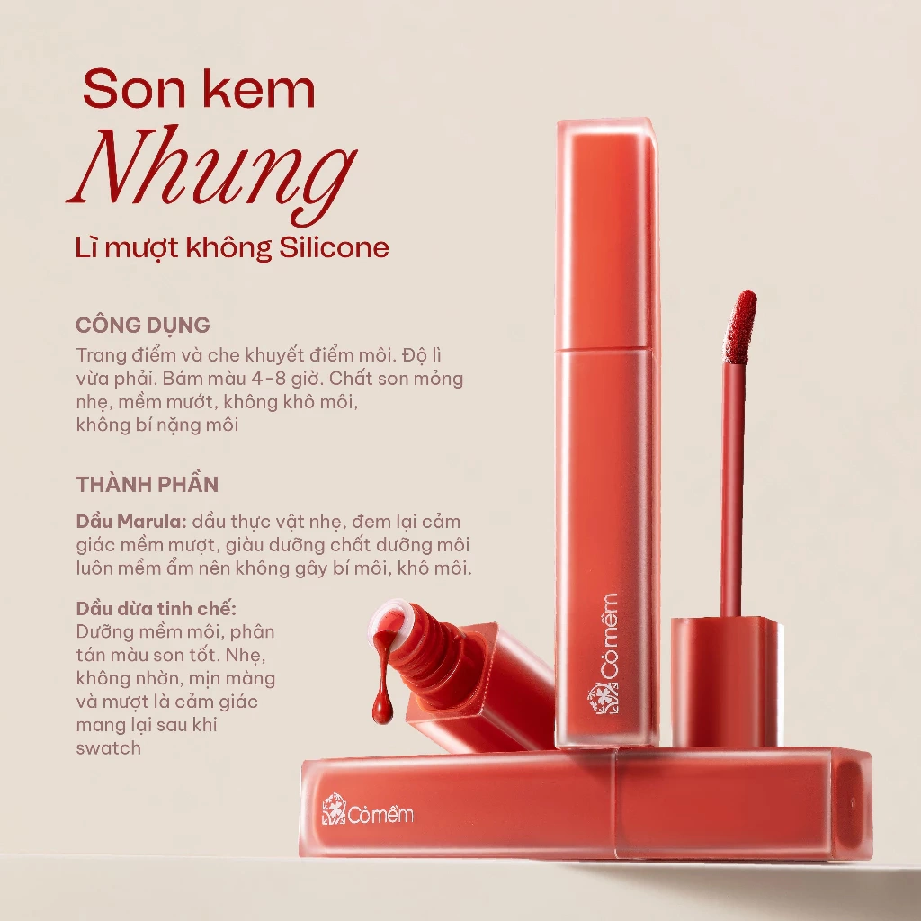 Son học sinh giá rẻ – Son kem nhung Cỏ Mềm màu hồng phấn tự nhiên